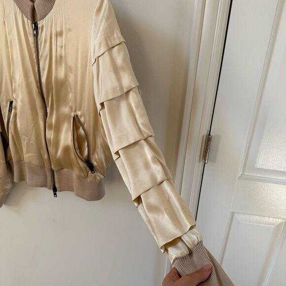 Haute Silk Cream Bomber Jacket with Ruffle Sleeves 4 NWT - Picture 11 of 16